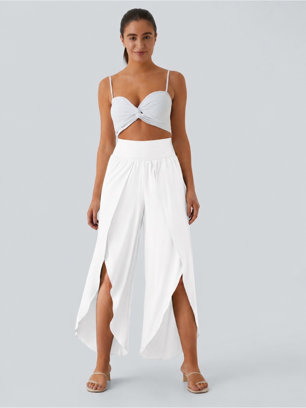 Halara Breezful High waisted White Palazzo Pants Size L (NWT)